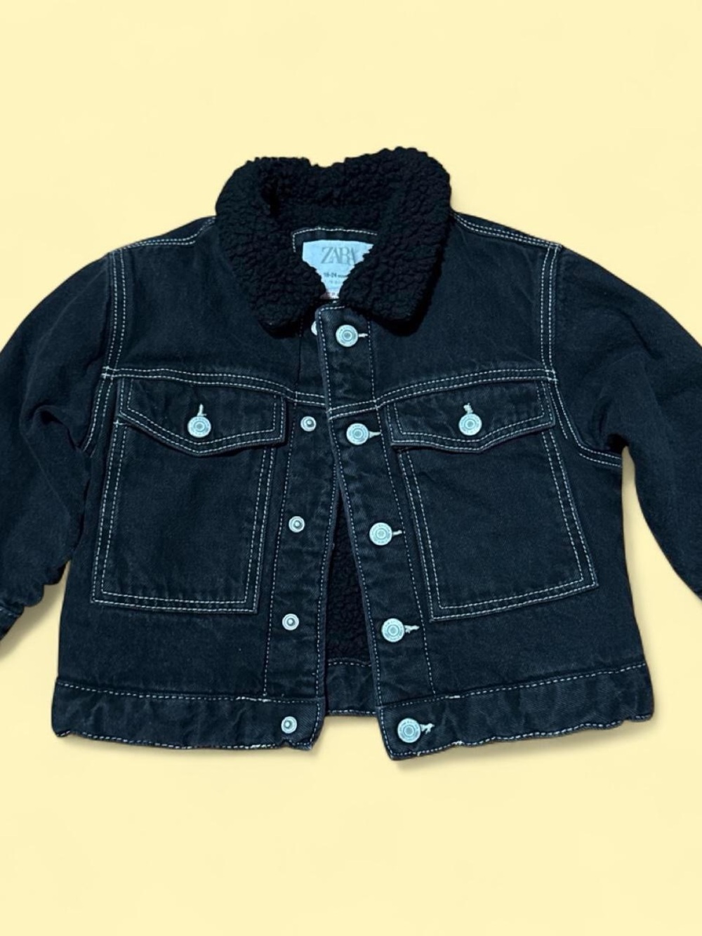 Zara Kids Black Sherpa Collar Denim Jacket